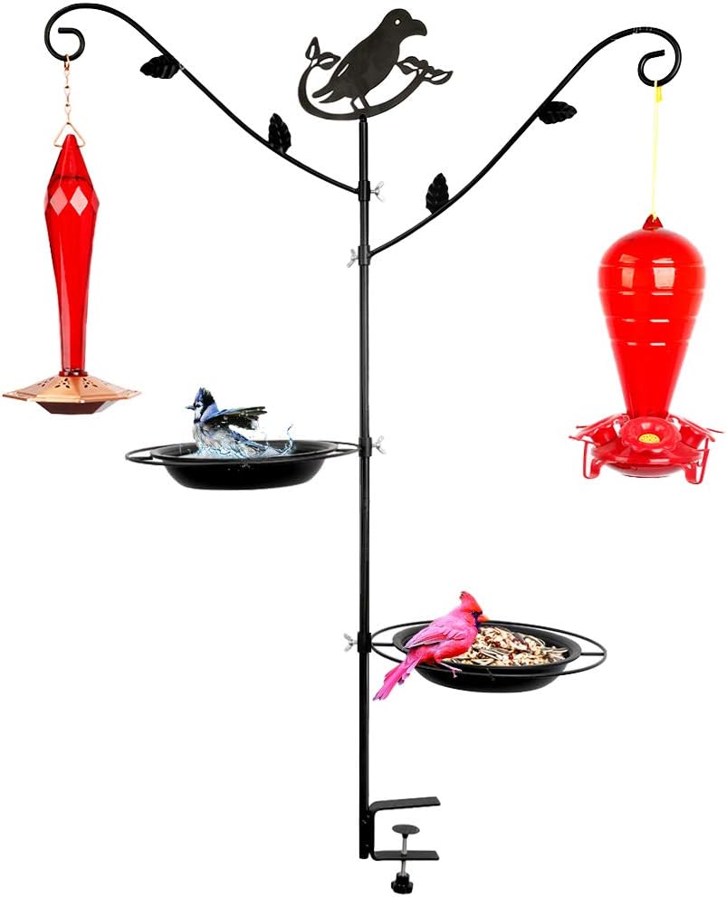 Solution4Patio Urban Apartment Deck Rail Bird Feeder Pole, 2 Hangers & 2 Type Seed Feeder Tray Combination Kits,(Hummingbird Feeder not Included) #B135A00-US