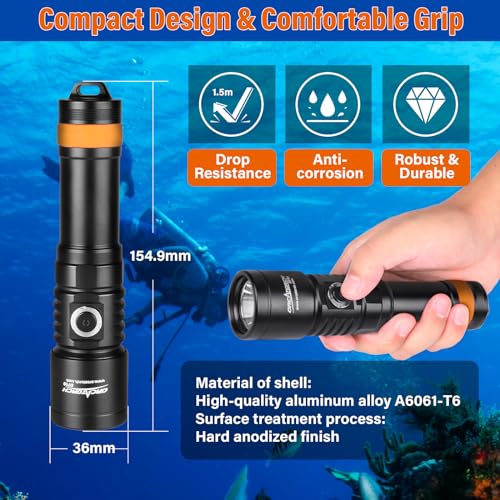 Lampe de poche pour plongée sous-marine étanche IP68 avec indicateur de batterie - 5