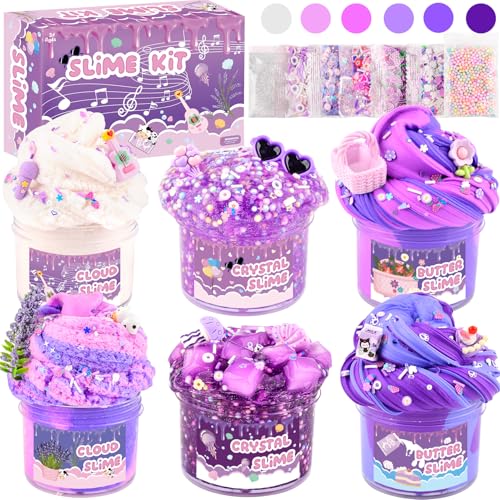 6 Pack Slime Kit Purple Dream Slime Kids Cloud Butter & Clear Slime Party Favors Toys for Girls Boys Ages 5 6 7 8 9 10 11 12 Goodie Bag Stuffers Birthday Gift Ideas Cute Stuff