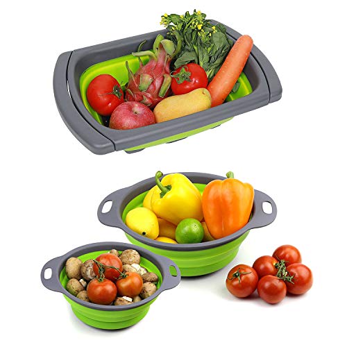 Faltbare Seiher Sieb Set Klappbar Abtropfsieb über die Spüle Vegtable/Obst Küche Sieb Teesieb mit ausziehbaren Griffen 3 Stück - Image 8