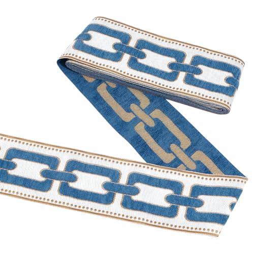 PH PandaHall 5.5Yard Embroidered Drapery Trim 3.6inch Wide Geometric Ribbon Polyester Jacquard Grid Ribbon Blue Drapery Banding Trim Tape for Drapes Curtain Banding Sewing Clothing Decor