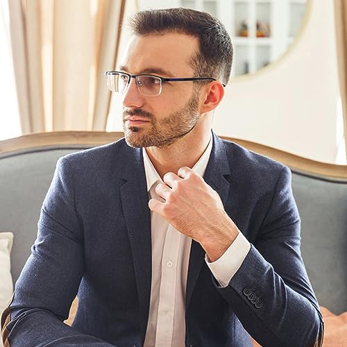 Image of Premium Half Rim Reading Glasses for Men Blue Light Blocking Reader Full Lens Magnifier Eyeglasses UV400 Protection