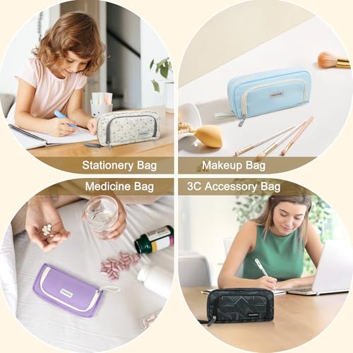 Image of Pencil Case for Teens Adults Girls, Large Capacity Pencil Pouch for Office College School, Multifunctional Portable Organizer for Cosmetics Stationery Supplies (Creamy Geometry)