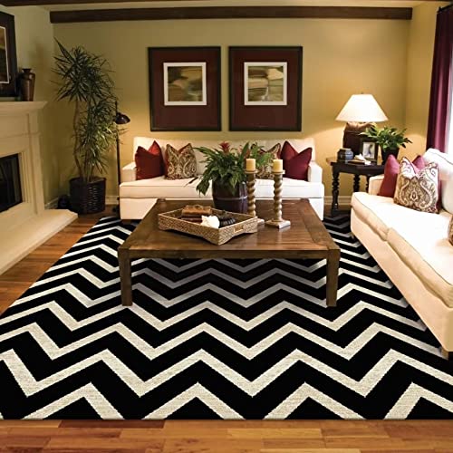 Large Chevron Pattern Rugs For Living Room Black Cream 8X11 Wavy 8X10 Modern Rugs Zig Zag Contemporary Rugs Zik Zak #TOP1