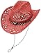 EOZY Straw Cowgirl Hat for Women Men Western Cowboy Hat Woven Hollow Out Wide Brim Sun Hat with Chin Strap/Red