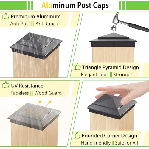 Image of Pyramid Aluminum Post Caps for 6x6 Wood Posts (Actual 5.5 inch x 5.5 inch), Durable Powder-Coated Fence Post Caps for Deck, Patio, Fence, Weather-Resistant, Rust-Proof PC66 (2 Pack)
