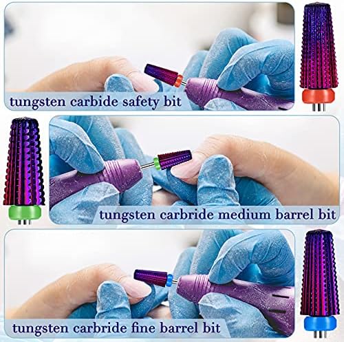 3 Pieces Nail Drill Bits 3/32 Nail Drill Bits, 5 in 1 Multi-function Tapered Shape Straight Nail Drill Tungsten Steel Bits for Cuticle Remover, Manicure Machine, Pedicure Tools, 3 Styles, Purple