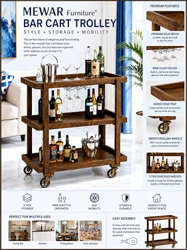 Image of Premium Bar Cabinet | Delux Mini Bar Cart with Glass Holders, Bottle Rack & Drawer Storage | Solid Sheesham Bar Furniture for Home, Office, Rasturent & Hotels (Premium)