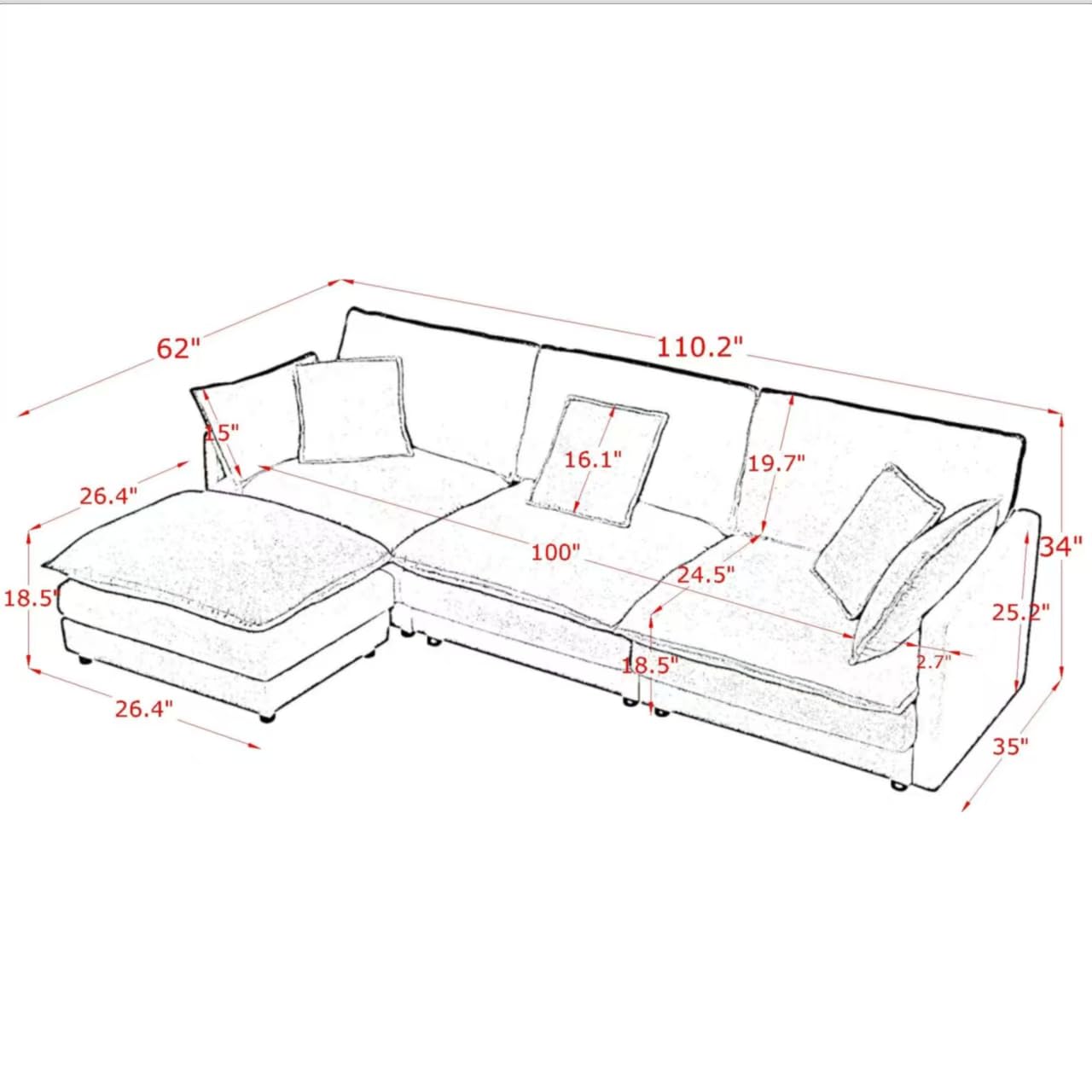 GM Ultra Modular Sectional Sofa, 110