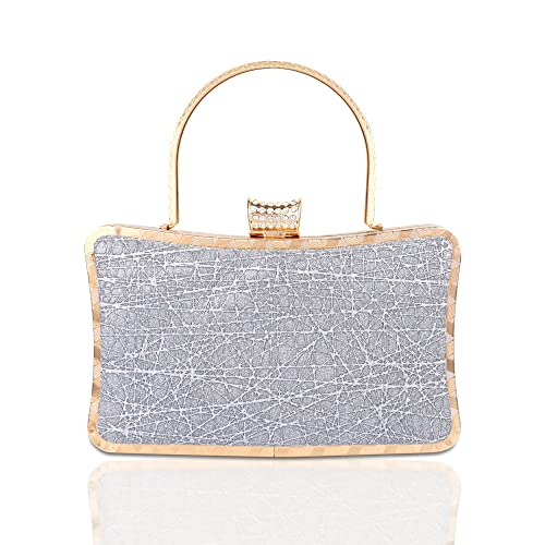 Image of NFI essentials Glitter Clutch for Women's Evening Handbags for Bridal Wedding Silver