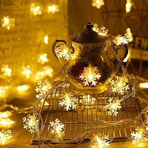 Weihnachtslichterkette, Schneeflocke, batteriebetrieben, wasserdicht, für Weihnachten, Garten, Terrasse, Schlafzimmer, Party, Dekoration, Innen- und Außenbereich, Beleuchtung (6 m, 40 LEDs, warmweiß) Cover