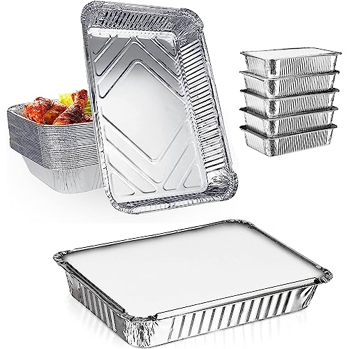 SENENQU 30er-Set Grill Aluschalen mit Deckel 2200ml - Einweg Schalen aus Aluminiumfolie mit Deckel für Backen, Braten, Kochen, Klein Behälter - 31,5 x 21 CM