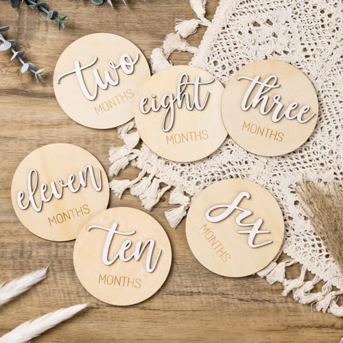 Image of Milestone Wooden Circles for Monthly Baby: Newborn Age Milestone Signs Cards for Hospital - Month Markers Discs for New Boys and Girls