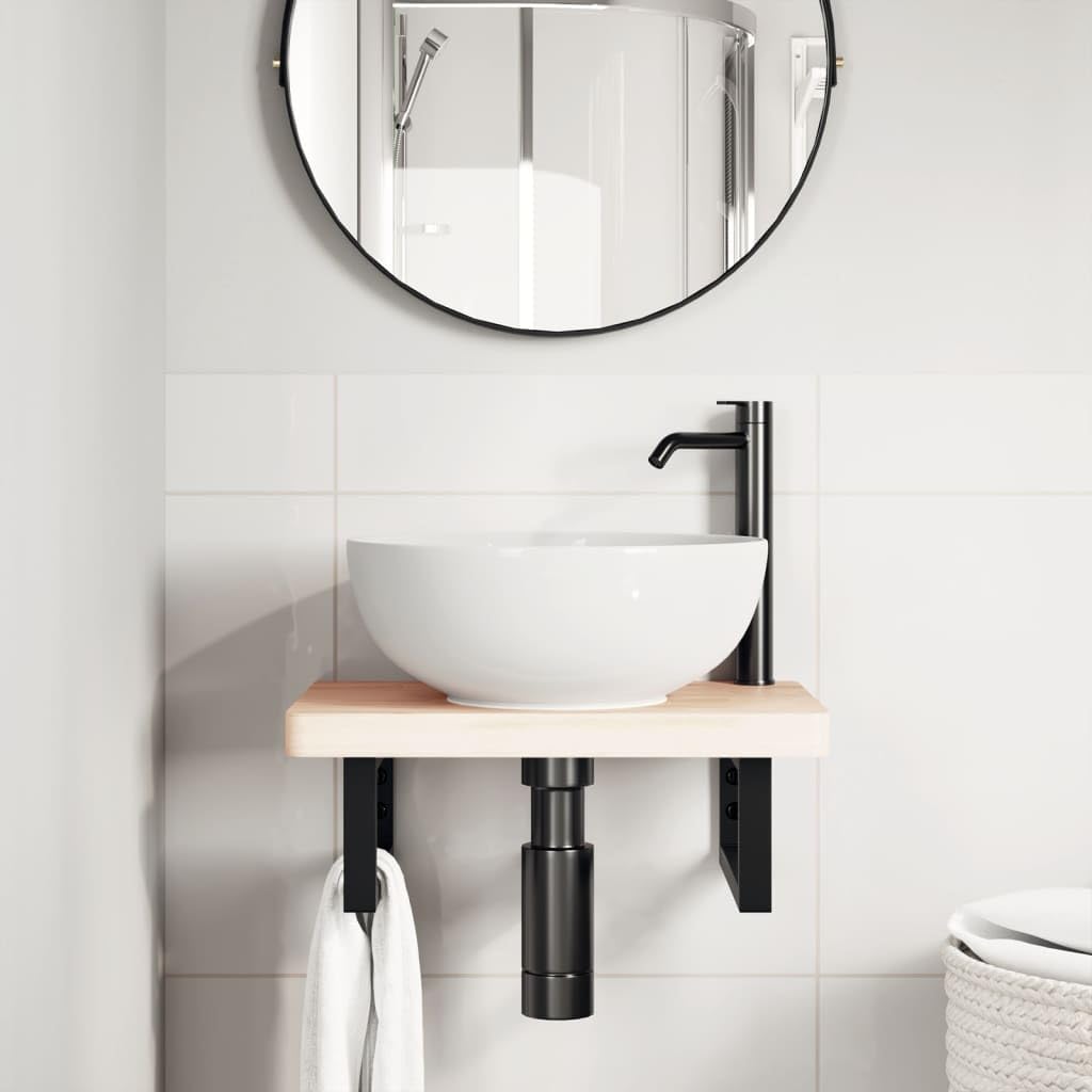 2 soportes para lavabo, color negro, rectangular, acero, 15 x 30 cm, montaje en pared, herrajes angulares estables para encimeras de lavabo, fijación versátil para baño, cocina, taller
