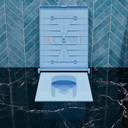 Image of LUXART Indian Square Toilet Cover 56L x 42W | Blue 21 Inch Orissa Pan Toilet Seat Cover | PP Commode Lid with Easy Installation Kit | Blue Finish | 2 Year Warranty