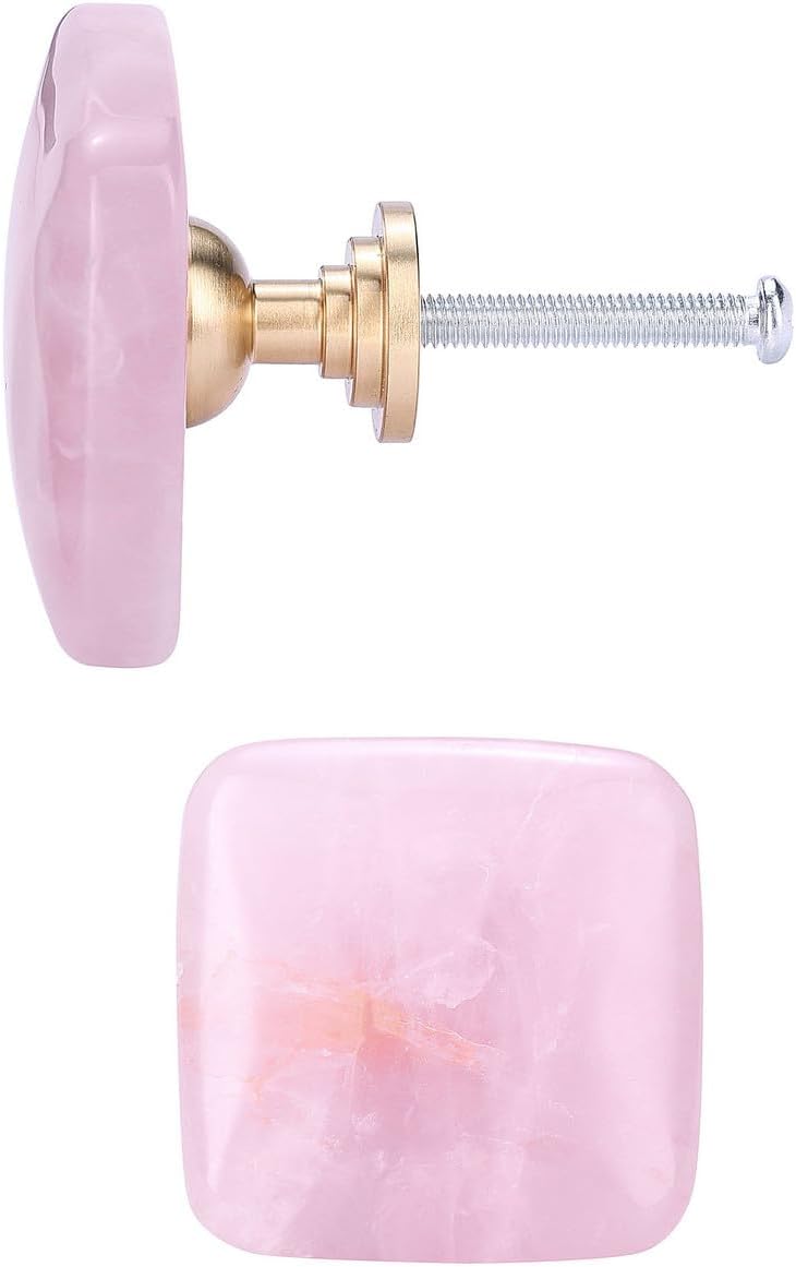1Pcs Natrual Rose Quartz Stone Dresser Knobs and Pulls Round Handmade Healing Stone Drawer Cabinet Knobs Geode Decorative Knobs for Cabinets Drawers