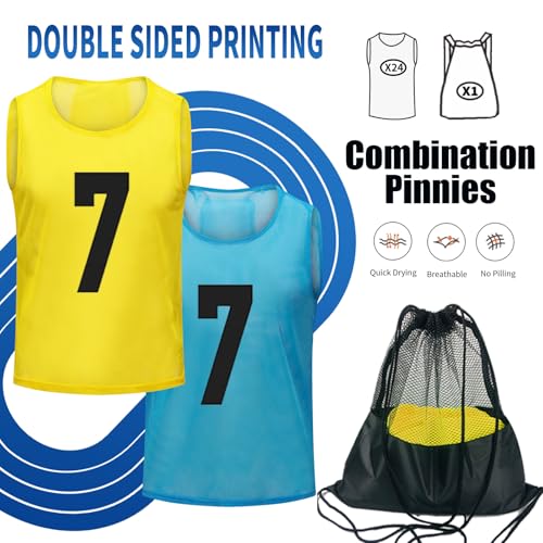 Image of 12 /24 /48Pcs Soccer Pinnies Youth, Scrimmage Team Practice Vests | Mesh Printed and Unprinted Numbers Team Pennies for Basketball Soccer Football Bibs Adults Kids