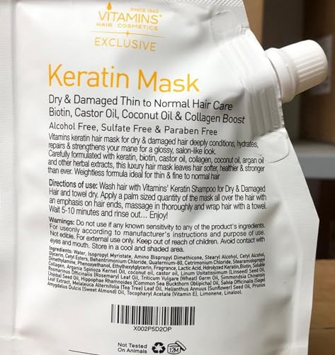 Vitamins Hair Cosmetics KERATIN_THIN_MASK_TRAVEL Vitamins Keratin Hair Mask Deep Conditioner - Biotin Collagen Protein & Castor Oil Repair For Dry Damaged Or Color Treated Hair - Conditioning Treatment thumb #7