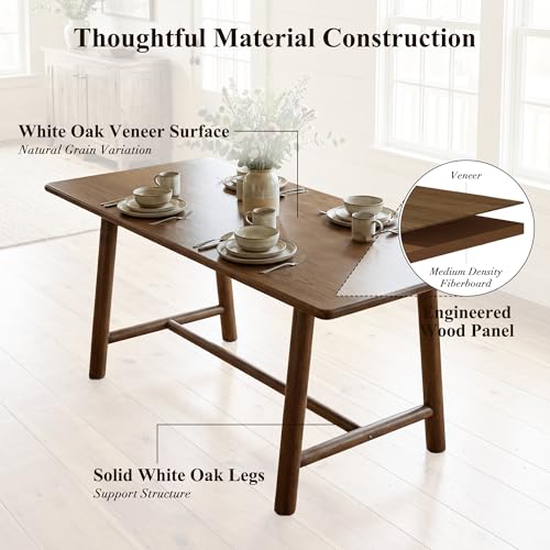 Image of Ya-Home Walnut Dining Table, 69 inch Wood Kitchen Table with Solid Wood Legs, Seats 4-6, Modern Farmhouse Dinner Table for Dining Room Home Office