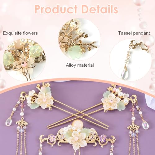 Image of SANNIDHI Floral Juda Hair Pins for Hair Styling, 5Pcs Wedding Bridal Bun Hair Pins for Woman, Tassels U Pin Hair Pieces Set for Women Girls, Stylish Hairpins Jewelry Braids Bun Accessories for Party