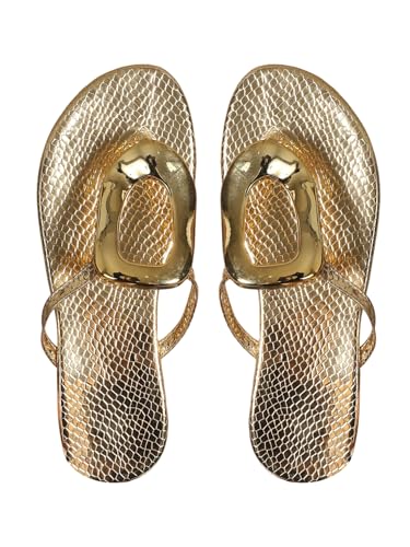 Image of GORGLITTER Women's Gold Flip Flops Square Toe Summer Sandals 2026 Wedding Dressy Vacation Beach Slides Shoes
