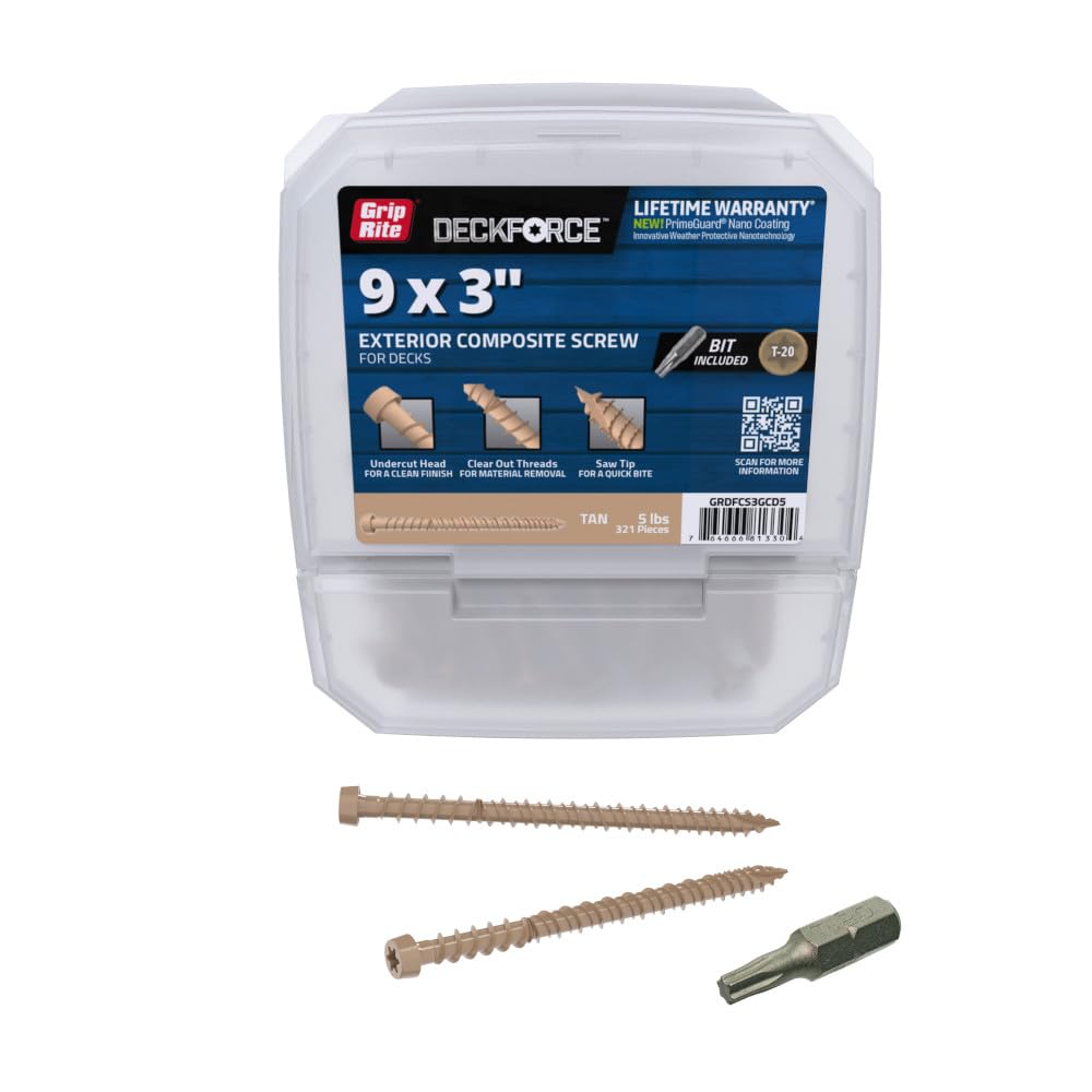 Grip-Rite GRDFCS3GCD5 DeckForce #9 x 3 Nano Coated Composite Deck Screws, Tan, 5lb Box
