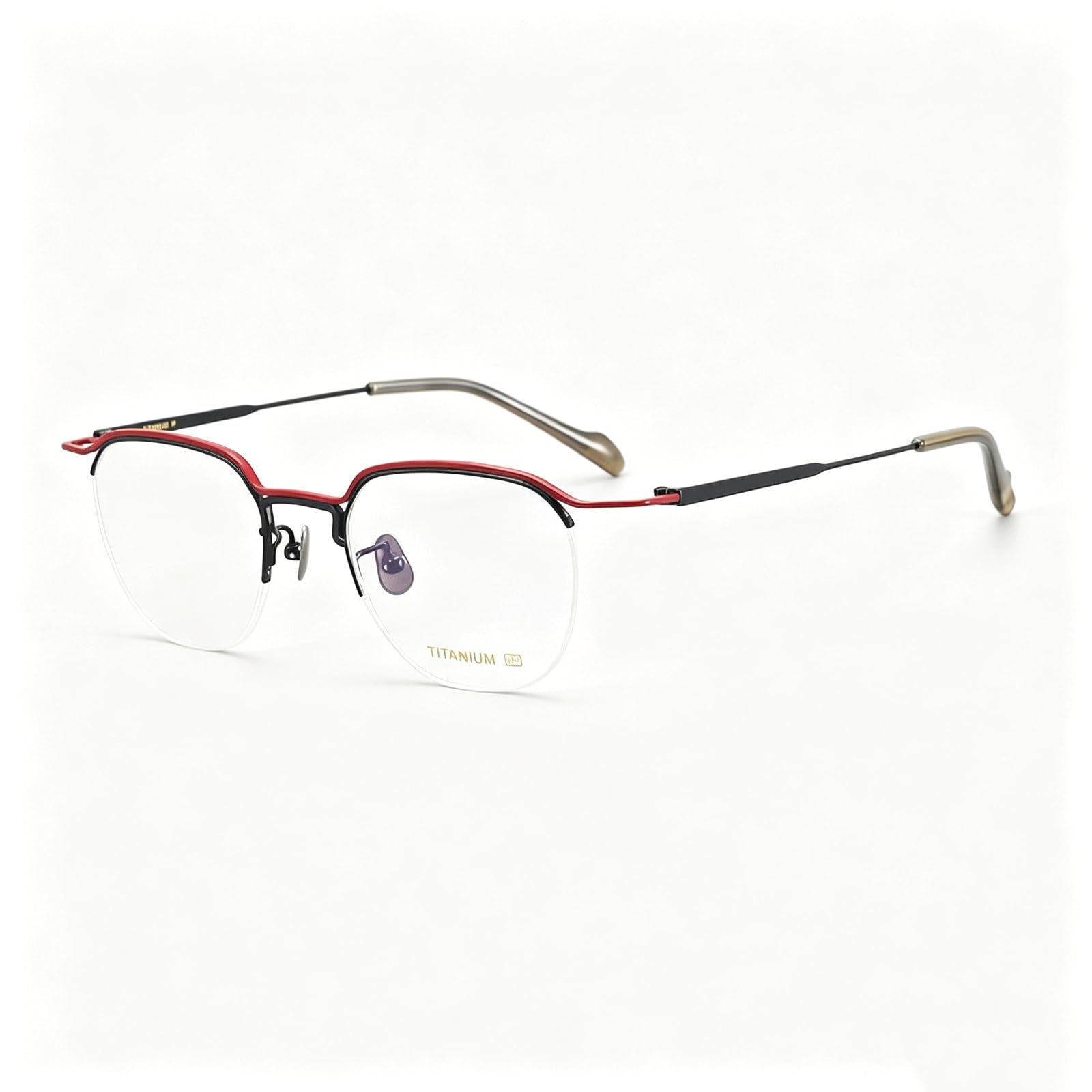 KLJUddGY Half Rim Eyewear Frames Splicing Spectacles for Computer Non Prescription Eyeglasses Square Reading Glasses Pure Titanium Glasses(Rot)