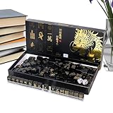 Juego de azulejos Mahjong – Resina 26,5 x 13 x 2,8 cm, 750 g | Juego de Mahjong portátil | Juego clásico de Mahjong de 144 piezas con dados y estantes para viajes, noche de juegos familiares y uso