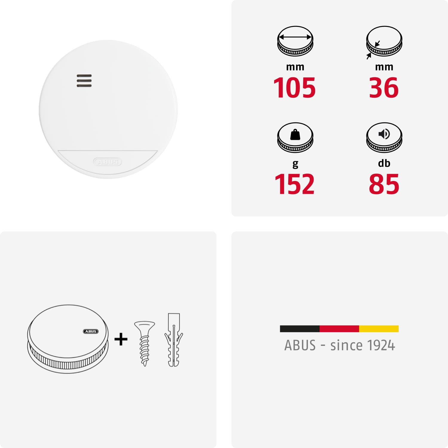 ABUS Rauchmelder RWM150 - langlebige 10-Jahres-Batterie - für Wohnräume und VDs geprüft nach DIN EN 14604-85 dB lauter Alarm - Weiß