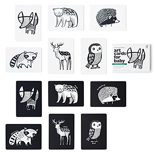 Image of Wee Gallery Art Cards for Baby, Durable High Contrast Black and White Animal Flashcards for Newborns, Brain Development, Sensory Toys, Tummy Time Essentials for Infant and Toddler - Woodland Animals