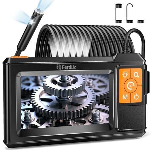 Caméra endoscope double objectif avec lumière, Ferdiiz 1080P HD Boréscope avec 4.3" IPS Écran, IP67 Caméra d'inspection étanche 8+1 réglable LED Lumières, caméra endoscopique flexible-32.8FT 10M câble