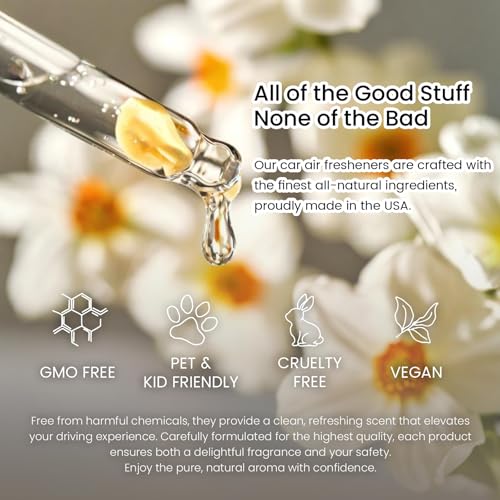Image of Hanging Car Air Freshener, Long Lasting Essential Oil Diffuser, Non-Toxic New Car Scent, Cute Car Fresheners for Women, 2 Pack Made in USA