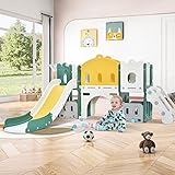 【SICHERES UND DURCHDACHTES DESIGN】- Die Stufen und Rutschen aus ausreichend großzügigen und stabilen Strukturen hergestellt. Es gibt drei Leiterschichten mit Textur, die die Sicherheit von Kindern gewährleisten können, da sie leicht zu besteigen sind und Ihre Kinder nicht ausrutschen lassen. Am unteren Ende der Rutsche ist ein verlängerter Teil als Pufferbereich konzipiert, der die Rutschgeschwindigkeit effektiv reduzieren und die Wirbelsäule und Hüfte des Kindes optimal stützen kann.