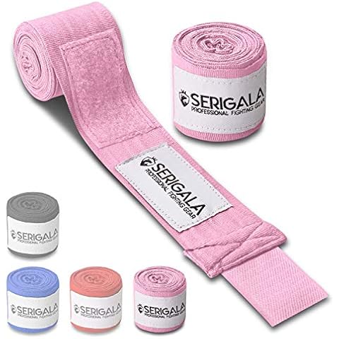 Serigala 4,5m Boxbandagen mit Daumenschlaufe - Halb elastische Bandagen Boxen mit extra breitem Klettverschluss - Kampfsport Bandagen für Thaiboxen, Kickboxen, MMA und Muay Thai Rosa Cover