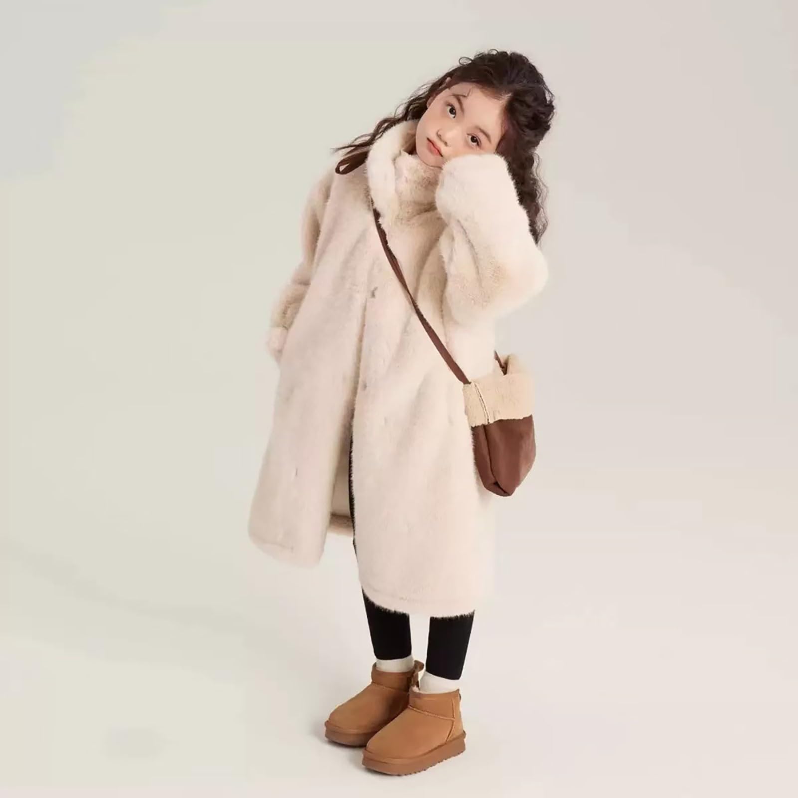 Generisch Piumino da bambina con fodera in pelliccia sintetica, caldo cappotto invernale con cappuccio, abbigliamento esterno antivento per bambini e bambini