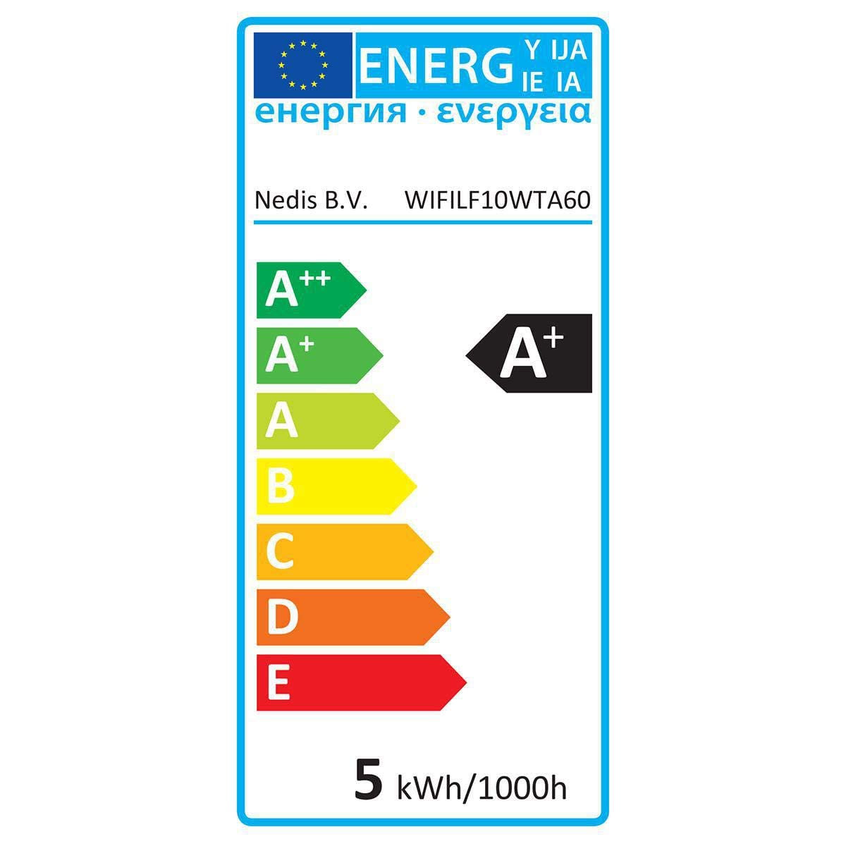 Nedis – Lampadina a filamento Smart WiFi – E27 – 125 mm – 5 W – 500 lm – Controllo app – Facile da configurare – Flusso luminoso nominale: 500 lm – Colore: oro – Materiale: vetro