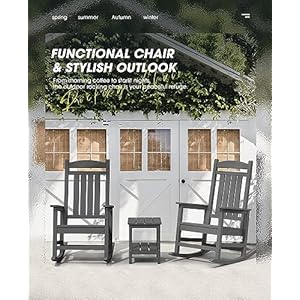 KINGYES Outdoor Rocking Chairs HDPE All Weather Patio Rocking Chairs High Back Porch Rocker for Adult Gray