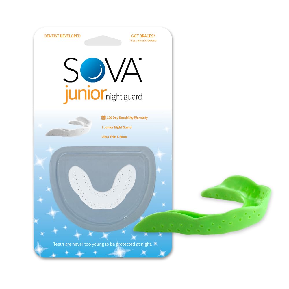 SOVA Junior Night Guard, Spring Green - 1.6mm Thin - Custom-Molded Fit - Protects Against Nighttime Teeth Grinding &amp; Clenching - Odor &amp; Taste Free - Remoldable Up to 20 Times - Non Toxic