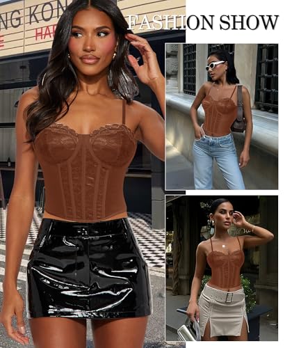 Image of Lace Corset Tops for Women Sexy Going Out Bustier Top Sleeveless Adjustable Straps Crop Tops with Back Hooks