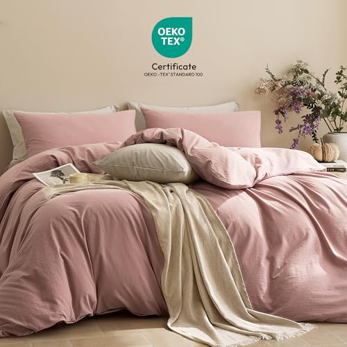 Image of JELLYMONI Queen Size Duvet Cover 100% Cotton Linen Texture Breathable Set | Pure Cotton, Zipper Closure, with natural wrinkles, Breathable&Soft,fade-resistant,1 Duvet Cover & 2 Pillowcases