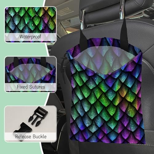 Image of Dragon Scales Car Trash Bag,Hanging Drawstring Car Garbage Bag,Waterproof Canvas Car Back Seat Organizer with Adjustable Buckle,for Vehicles,SUVs,Camping,Road Trips