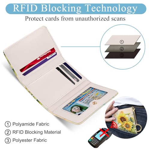 Image of Jogjam Womens Wallet, Sunflower Small Slim RFID Blocking Card Wallets, Trifold PU Leather Card Holder Wallet Organizer, Mini Pocket Cash Wallet with 7 Card Slots ID Window for Girls Ladies Wife