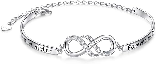 Pulsera inspiradora de plata de ley 925 con mensaje "Always My Sister, Forever My Friend", pulseras ajustables para hermanas, joyería de amistad
