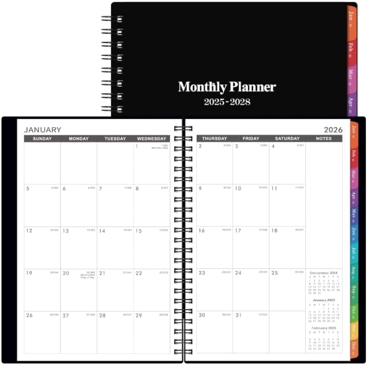 2025-2028 Monthly Planner/Calendar - 3 Year Monthly Planner 2025-2028, Jul 2025 - Jun 2028, 6.3" x 8.4", 36 Monthly Planners with Tabs, 30 Notes Pages, Double-side Pocket, Holidays