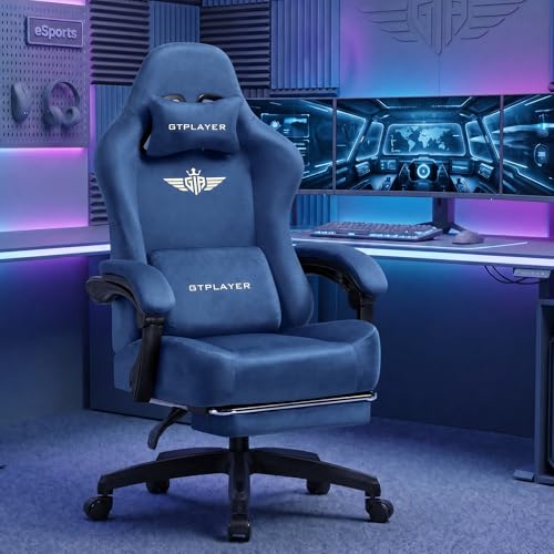 Image of GTPLAYER Big and Tall Gaming Chair 400lbs Heavy Duty Office Chair with Foot Rest, High Back Pocket Spring Ergonomic Computer Chair for Adults, Wide Comfy Seated Cushion with Linkage Armrests, Blue