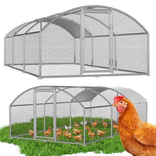 Vkechh Freilaufgehege 3x6x2m Begehbarer Hühnerstall Bogenaufsatz Metall Freigehege Hühnerkäfig Kleintierstall Voliere mit Dachplane Heimtiergehege für Hühner Geflügel Kleintiere
