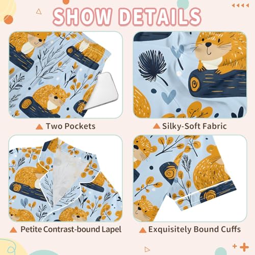 Beaver Forest Pajamas Set Summer Button Down Sleepwear Pjs Sets Comfy Loungewear3