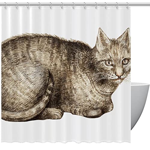 Rideau de douche imperméable pour éviter les éclaboussures motif chat marron - 2