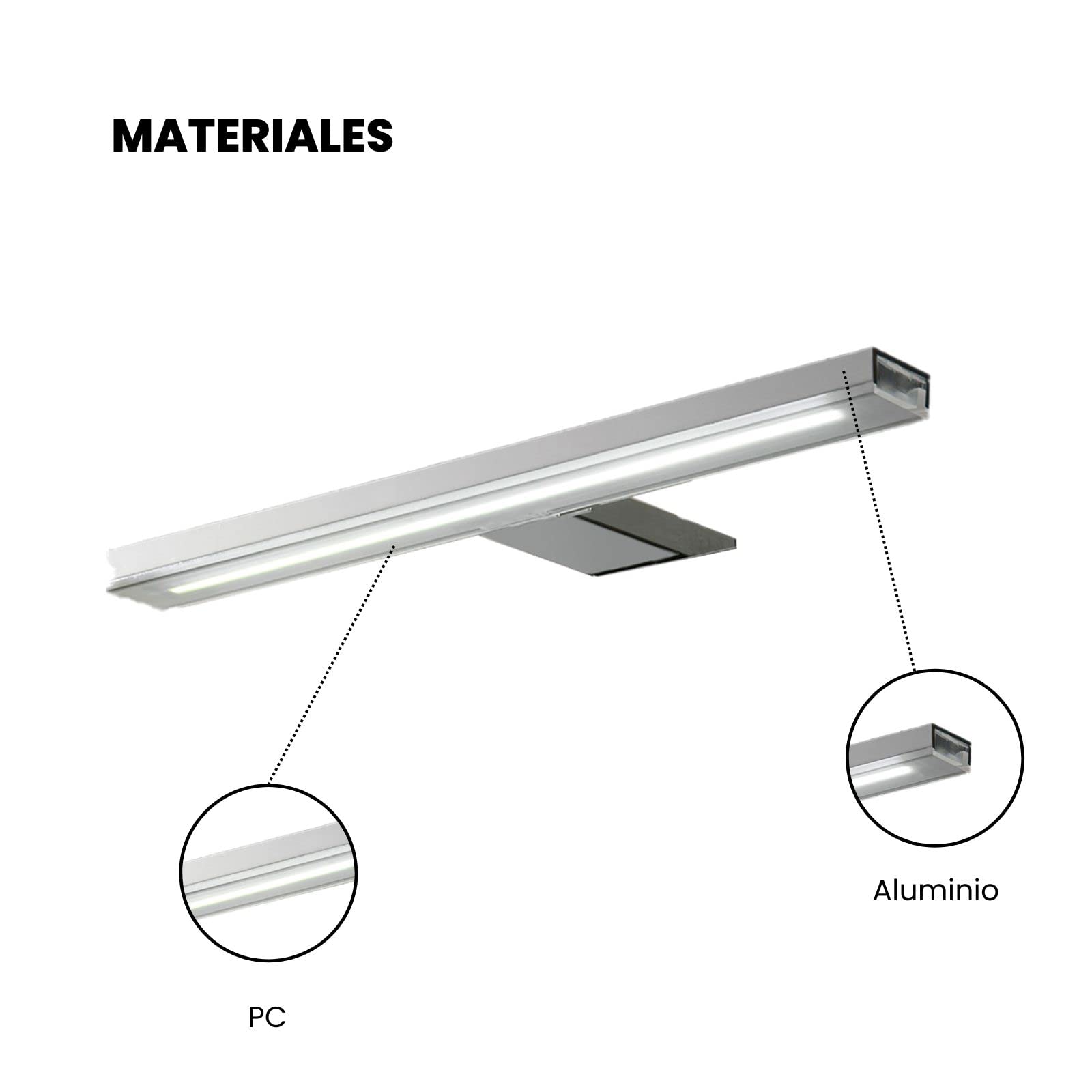 Aplike - Aplique Espejo Baño 15 cm Luz LED Pegasus, Luz Espejo Baño Blanca Fría (5700K), IP44 - Aplique Pegasus