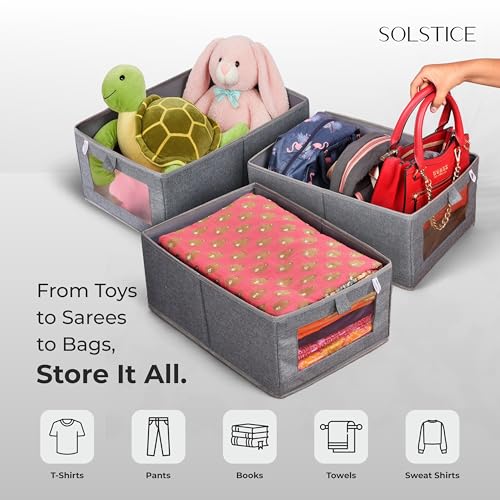 Image of SOLSTICE Premium Wardrobe Organizer Box | Pack of 2 - Foldable Closet Storage for Clothes & Accessories (40x27x17 cm) (Polyester)